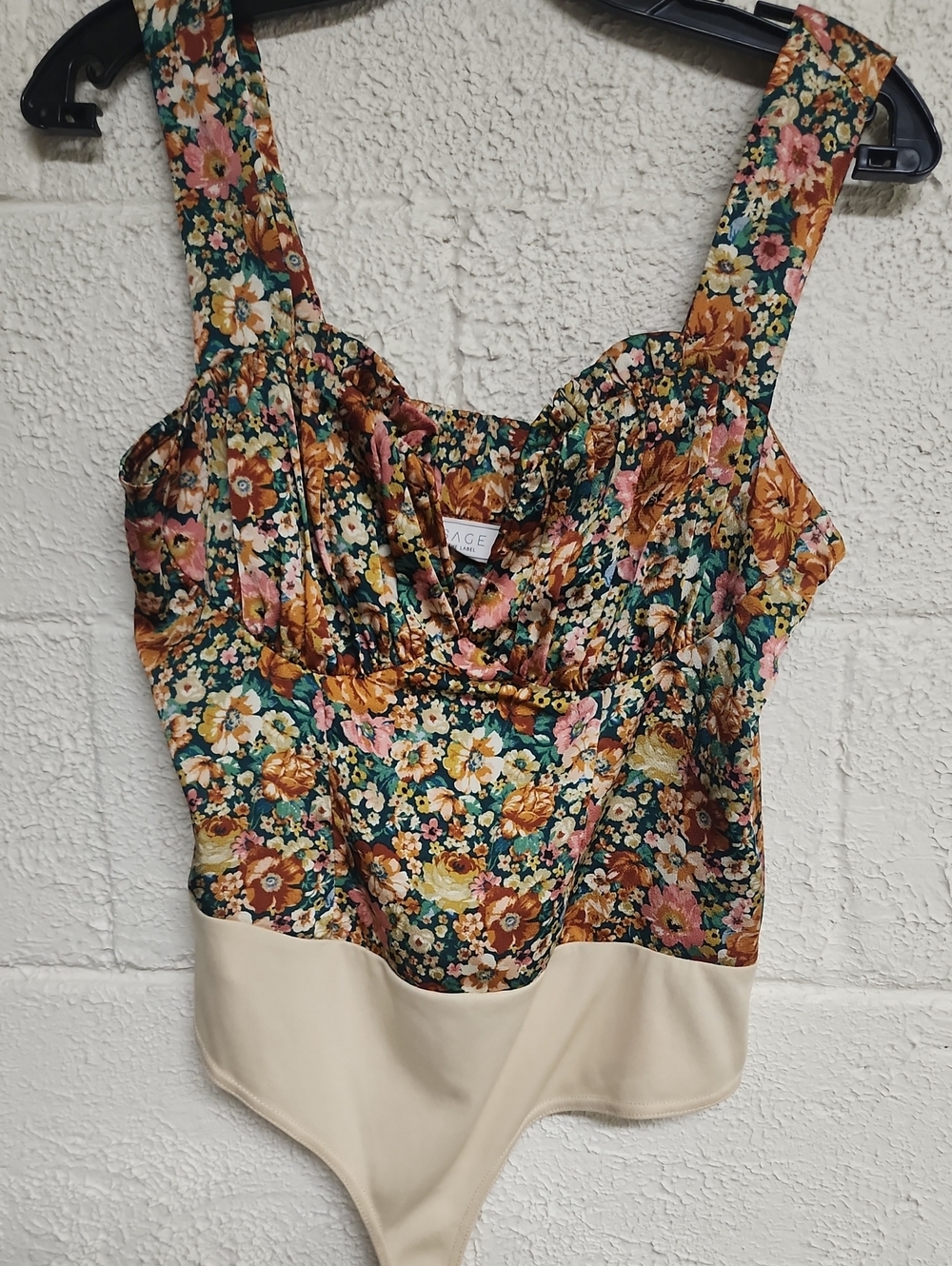 Sage Floral  Bodysuit in Green and Cream with Pink & Gold Accents